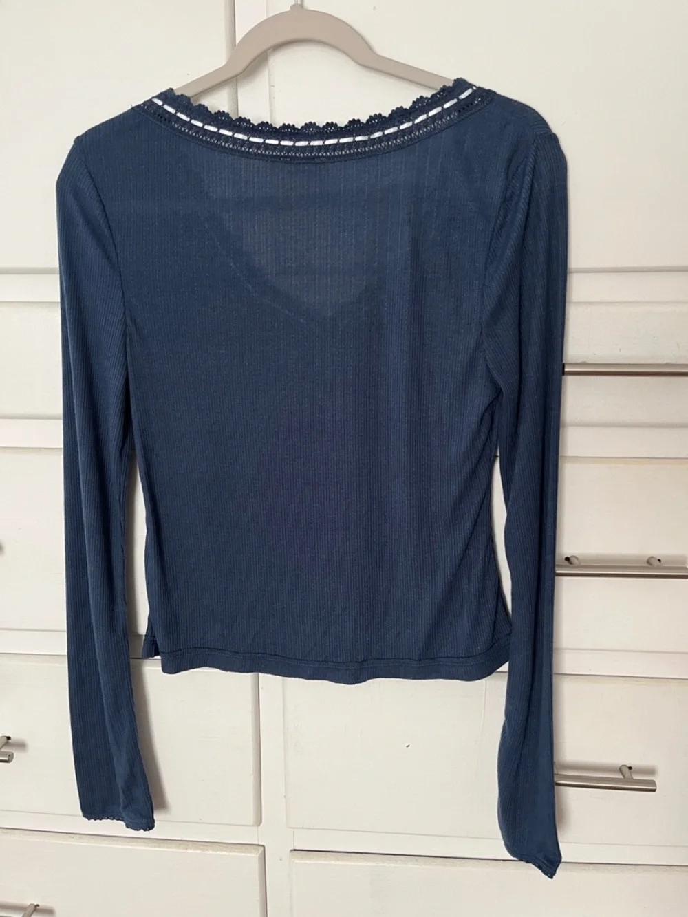 Free People Only You Long-Sleeve Navy only Ribbed Lace-Trim Top size